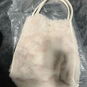 Victoria’S Secret Bag .Elegant Cream Faux Fur Tote Bag